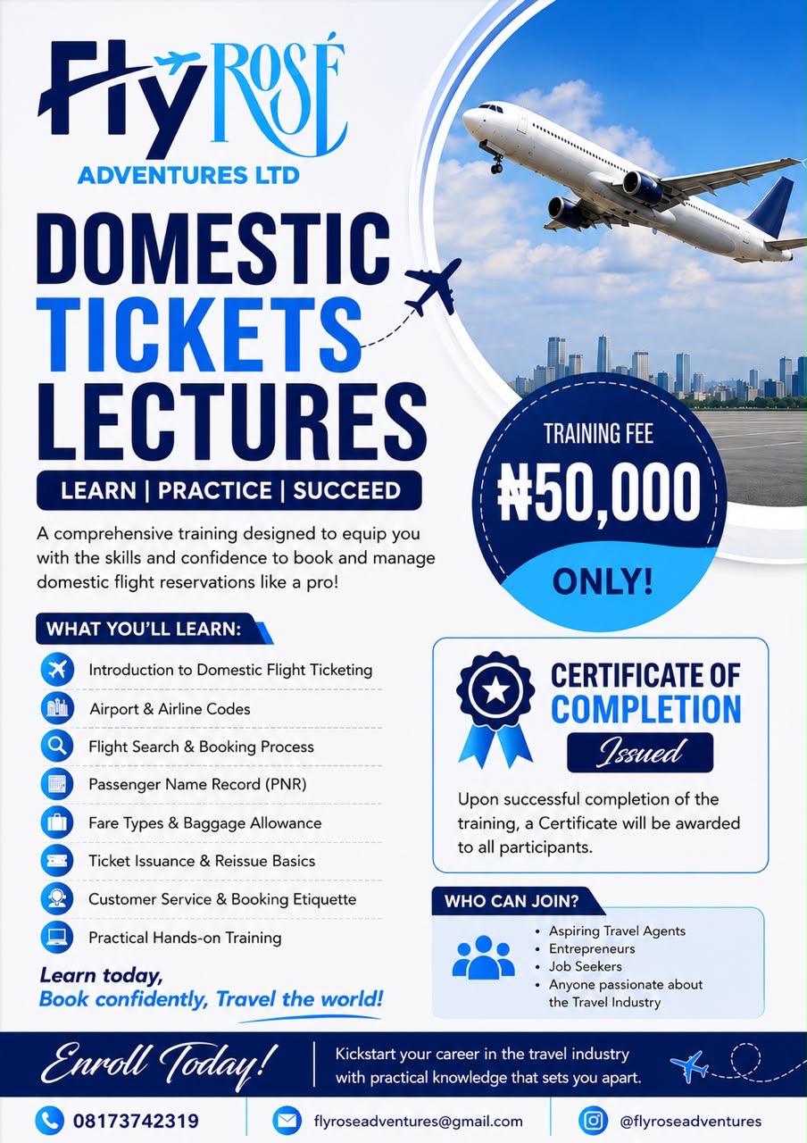 FlyRose domestic flight ticketing training poster